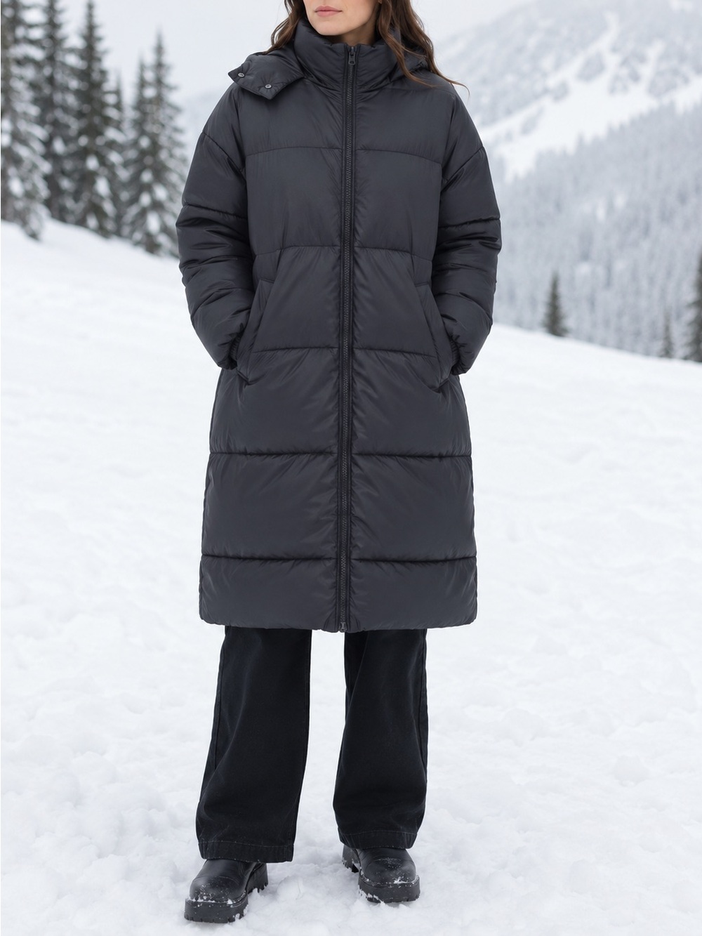 H&M Grey Midi Puffer Jacket